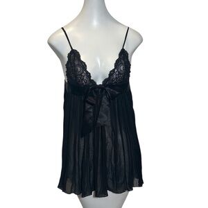 Victoria’s Secret S Black Babydoll Nightie Lace Sheer Lingerie Adjustable 2005
